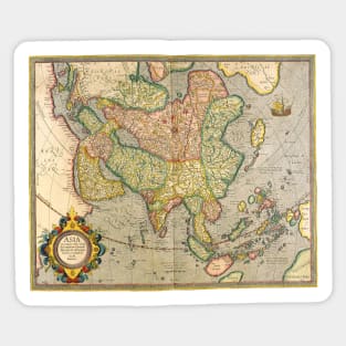 Antique Map of Asia by Gerardus Mercator, 1613 Sticker